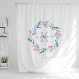 Cortina Para Box Lilcolor Watercolor Floral Wreath Monograma