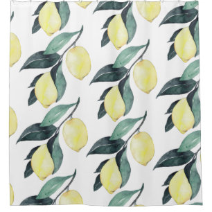 Cortina Para Box Limões Amarelos de Aquarela Padrão Sem Costura