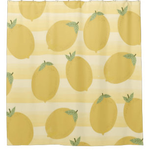 Cortina Para Box Limões Amarelos Frutas de Verão Aquarela Divertida