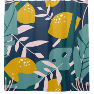 Cortina Para Box Limões frescos, folhas de fundo. Folha desenhada