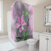 Linda pintura rosada rosa-lírio, flor magra