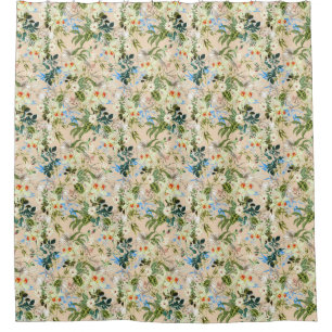 Cortina Para Box Linda Rosa Azul Floral e Lilli Branca