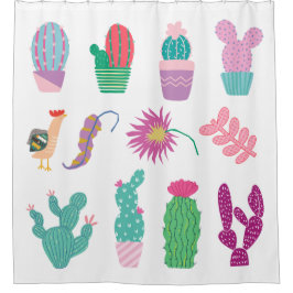 Cortina Para Box Lindas ilustrações padrão de cacto rosa verde