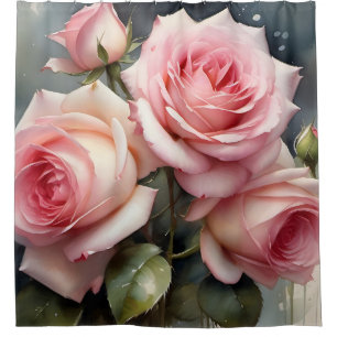 Cortina Para Box Lindas rosas cor-de-rosa claras jardim pintura aqu