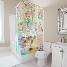 Cortina Para Box Lindo floral pastel e padrão misto multicolorido