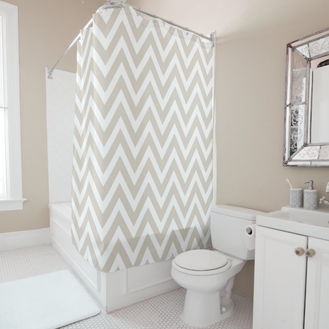 Cortina Para Box Linen Beige e White Chevron (In Situ)