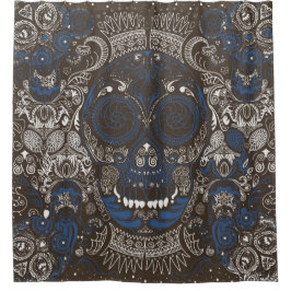 Cortina Para Box Linha arte do crânio do azul & do açúcar mascavado