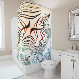 Cortina Para Box Linhas cruzadas de cores variadas em fundo claro