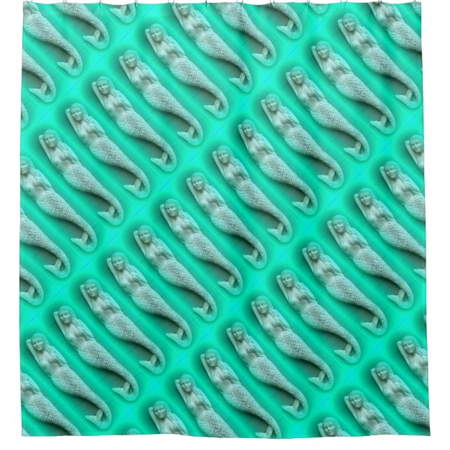 Cortina Para Box linhas de recorte de sereias verdes (Frente)