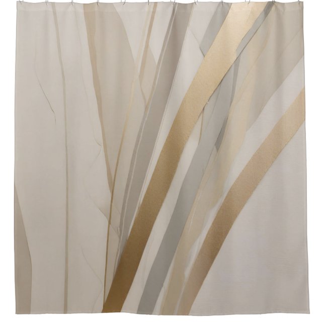 Cortina Para Box Listra Abstrata Bege Cinza Dourado (Frente)