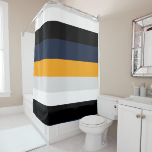 Cortina Para Box Listras amarelas, azuis, brancas e pretas