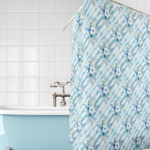 Listras diagonais florais em aquarela azul branco