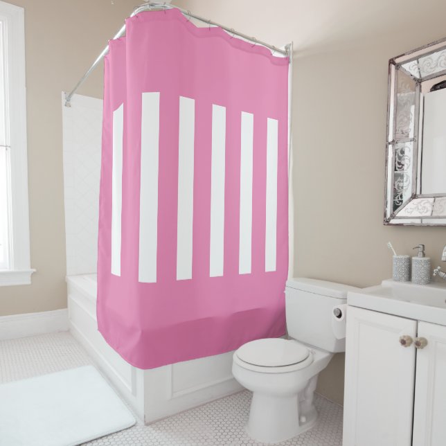 Cortina Para Box Listras no meio. Rosa e branco. (In Situ)