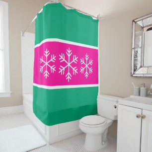 Cortina Para Box Listras Rosa Verde Azul Brilhante Flocos de Neve A