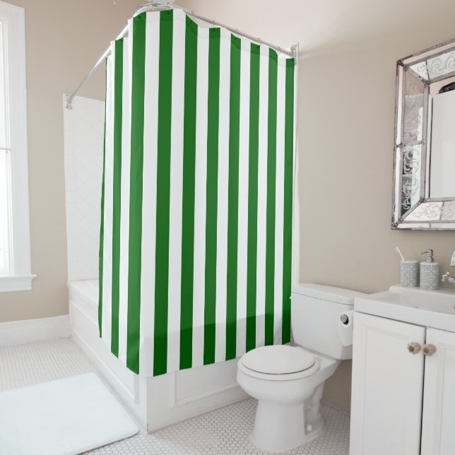 Cortina Para Box Listras Verticais Verde Esmeralda e Branco (In Situ)