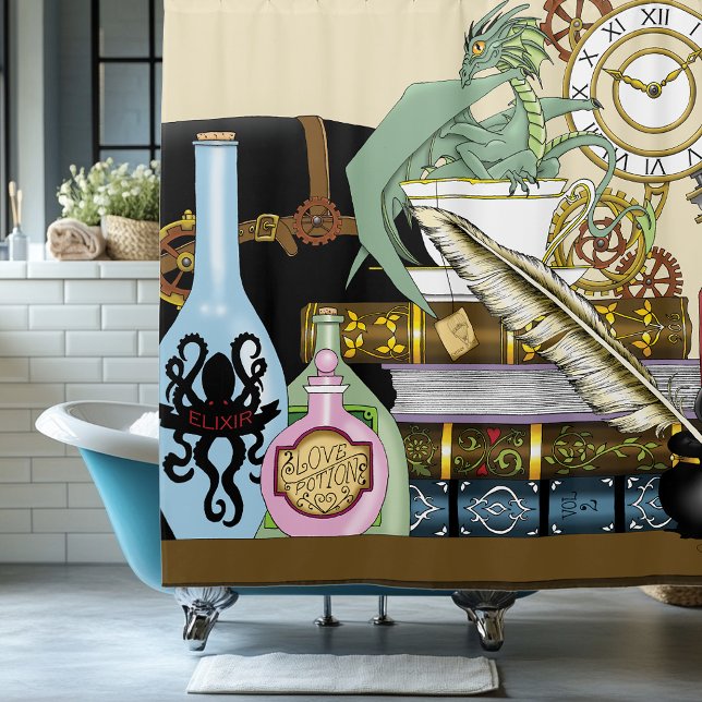 Cortina Para Box Livros de Poções de Dragões Steampunk (Criador carregado)