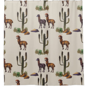 Cortina Para Box Llama alpaca wildlife, padrão de aquarela.