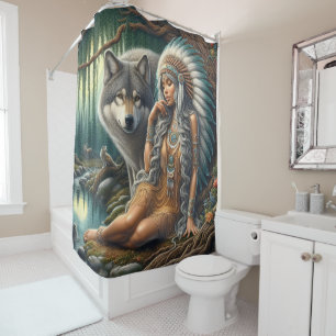 Cortina Para Box Lobo e índio nativo na natureza