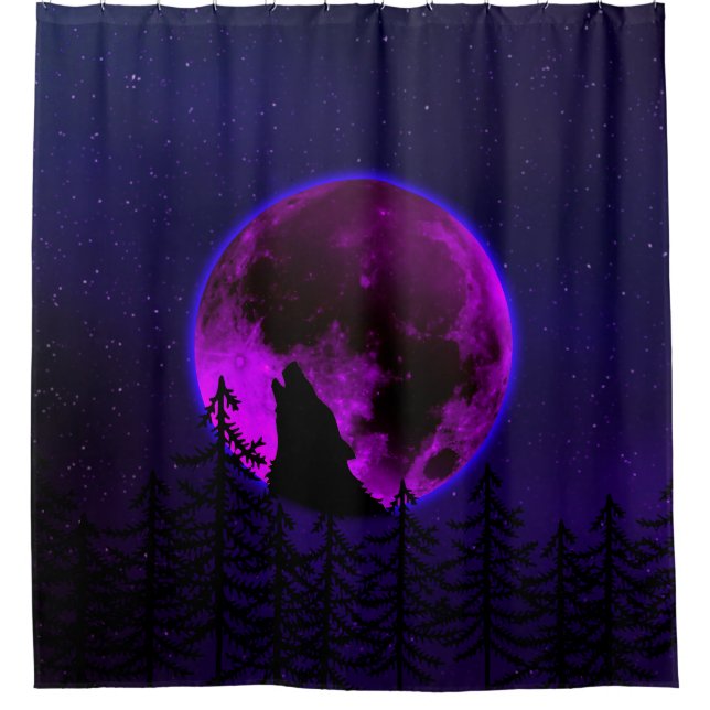CORTINA PARA BOX LOBO UIVANDO LUA MAGENTA   (Frente)