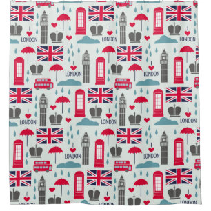 Cortina Para Box London Themed Chá Curtain