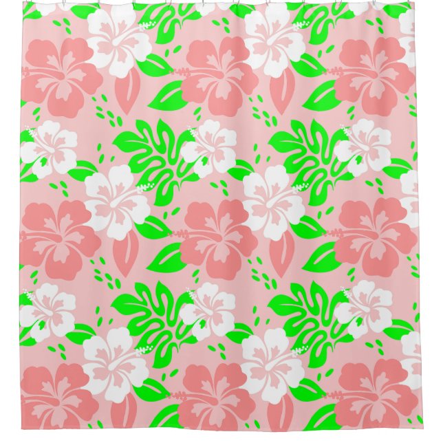 Cortina Para Box luau floral tropical hibiscus flowers pink (Frente)