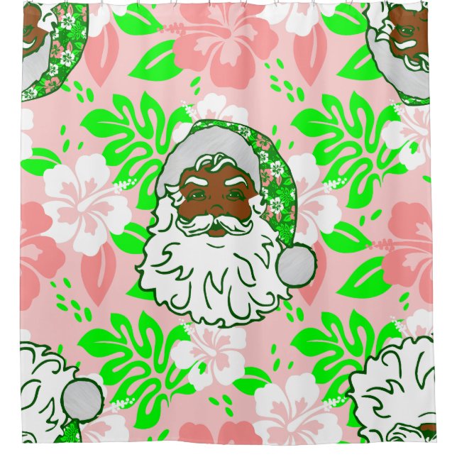 Cortina Para Box luau pink christmas hawaiian black santa hibiscus (Frente)