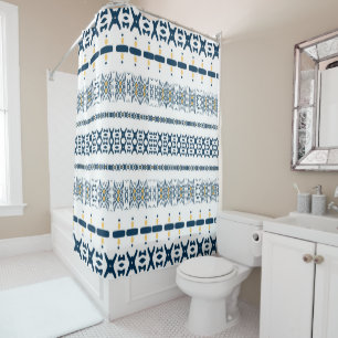 Cortina Para Box Lúpulo Branco Tribal Azul