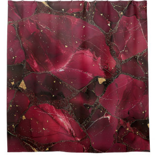 Cortina Para Box Luxo Burgundy Vermelho Rubi Kintsugi Dourado Mármo