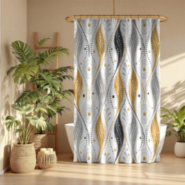 Cortina Para Box Luxo Dourado Prata Preto Art Deco Padrão Abstrato