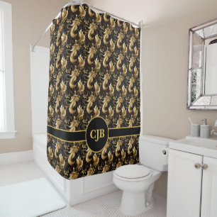 Cortina Para Box Luxuoso Dourado e Preto Abstrato