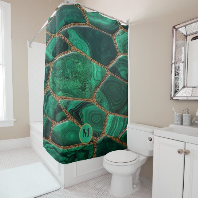 Cortina Para Box Luxury Emerald Malachite Green Marble Abstract (In Situ)