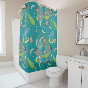 Cortina Para Box Macaco-gato e bananas em padrão-árvore