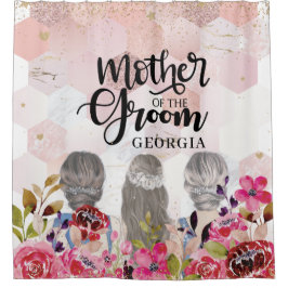 Cortina Para Box Mãe do Groom Floral Dourado Geométrico