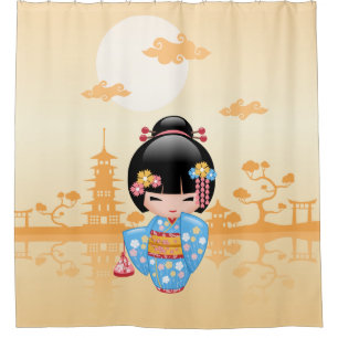 Cortina Para Box Maiko Kokeshi Doll Cute Geisha Girl Amarelo