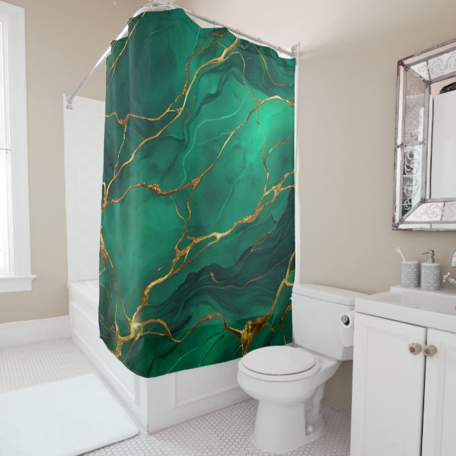 Cortina Para Box Malachite Marble Pattern with Gold Veins (In Situ)