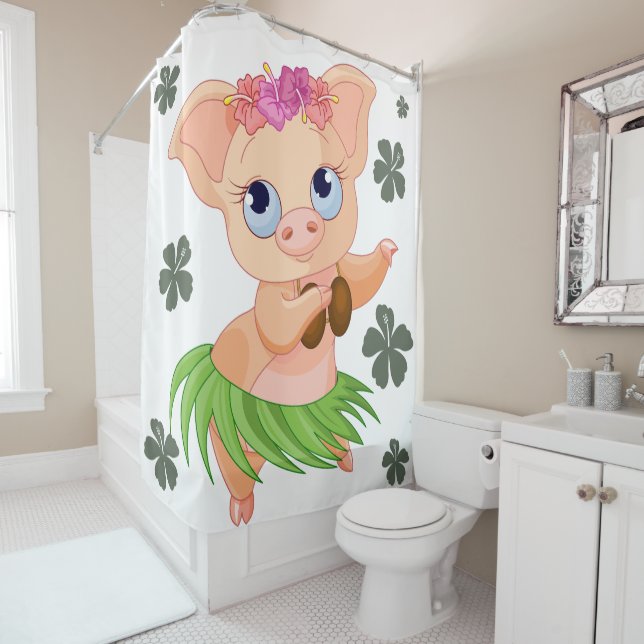 Cortina Para Box Maldito fundo branco de porco havaiano dançante (In Situ)