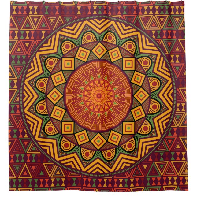 Cortina Para Box Mandala africana, designs circulares polinésias. (Frente)