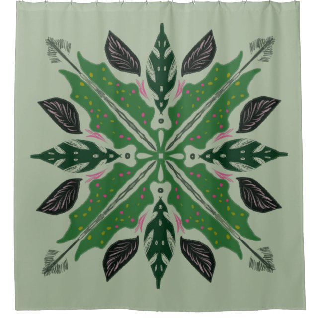 Cortina Para Box Mandala Begonia Verde Floral Botânica (Frente)