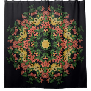 Cortina Para Box Mandala Floral: vermelha, vindima amarela.
