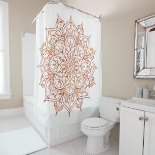 Cortina Para Box Mandala Rosa e Laranja em Glam Branco