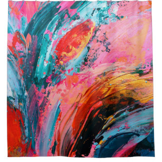 Cortina Para Box Mão cor-de-rosa brilhante pintada abstrato de fund