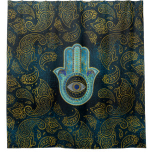 Cortina Para Box Mão decorativa de Hamsa com fundo de paisley