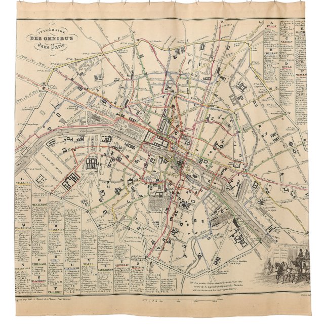 Cortina Para Box Mapa 1858: Itineraire des Omnibus dans Paris Franç (Frente)