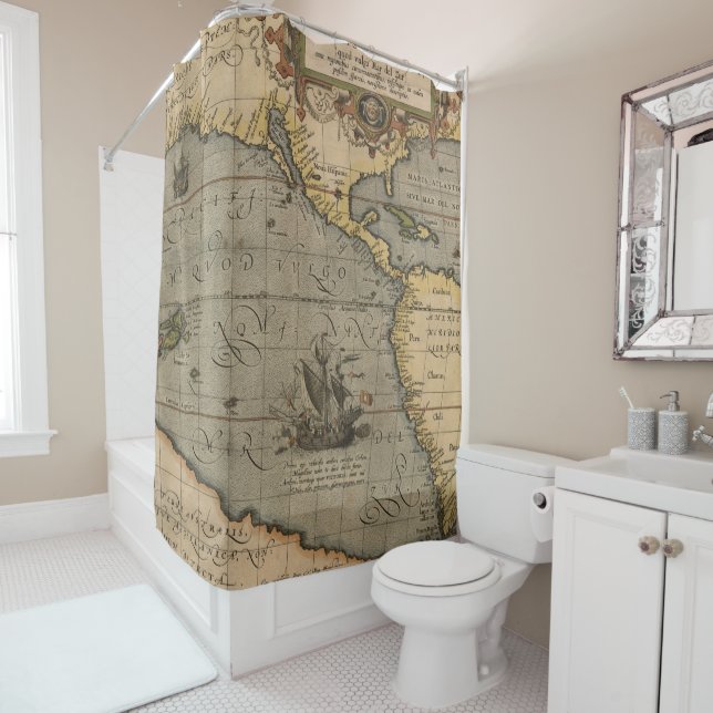 Cortina Para Box Mapa antigo antigo inspirado (14) Bagagem (In Situ)