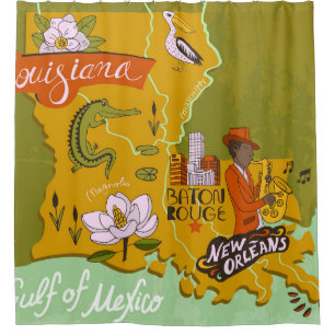Cortina Para Box Mapa ilustrado da Louisiana, EUA. Viagem e attr
