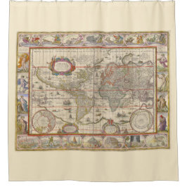 Cortina Para Box Mapa medieval do mundo (por Willem Blaeu)
