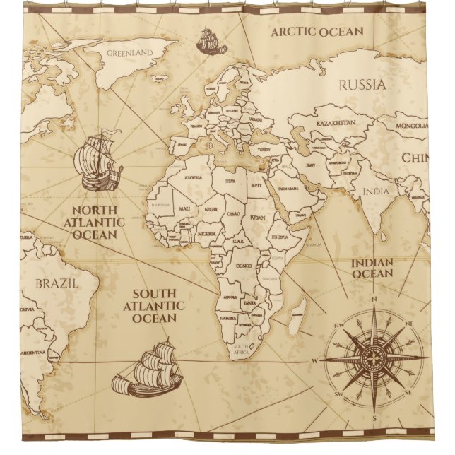 Cortina Para Box Mapa mundial antigo com fronteiras de países (Frente)