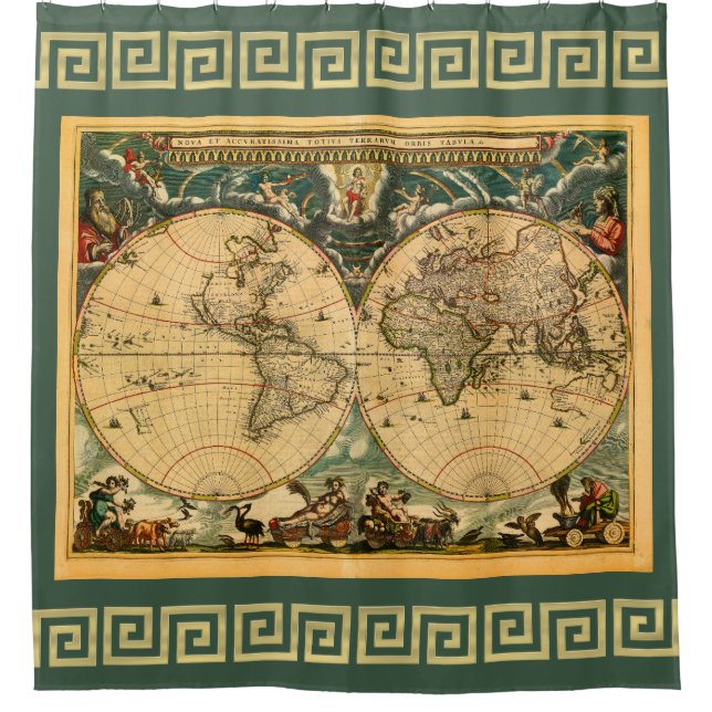 Cortina Para Box Mapa Mundial Antiquado - Joan Blaeu - 1664 (Frente)