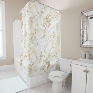 Cortina Para Box Marble branco e Dourado