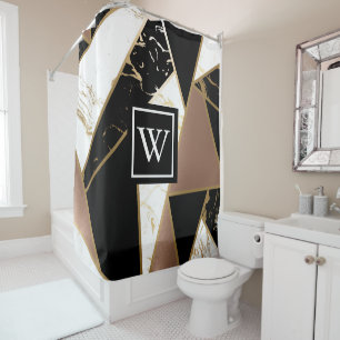 Cortina Para Box Marble Foil Geométrico Mosaico
